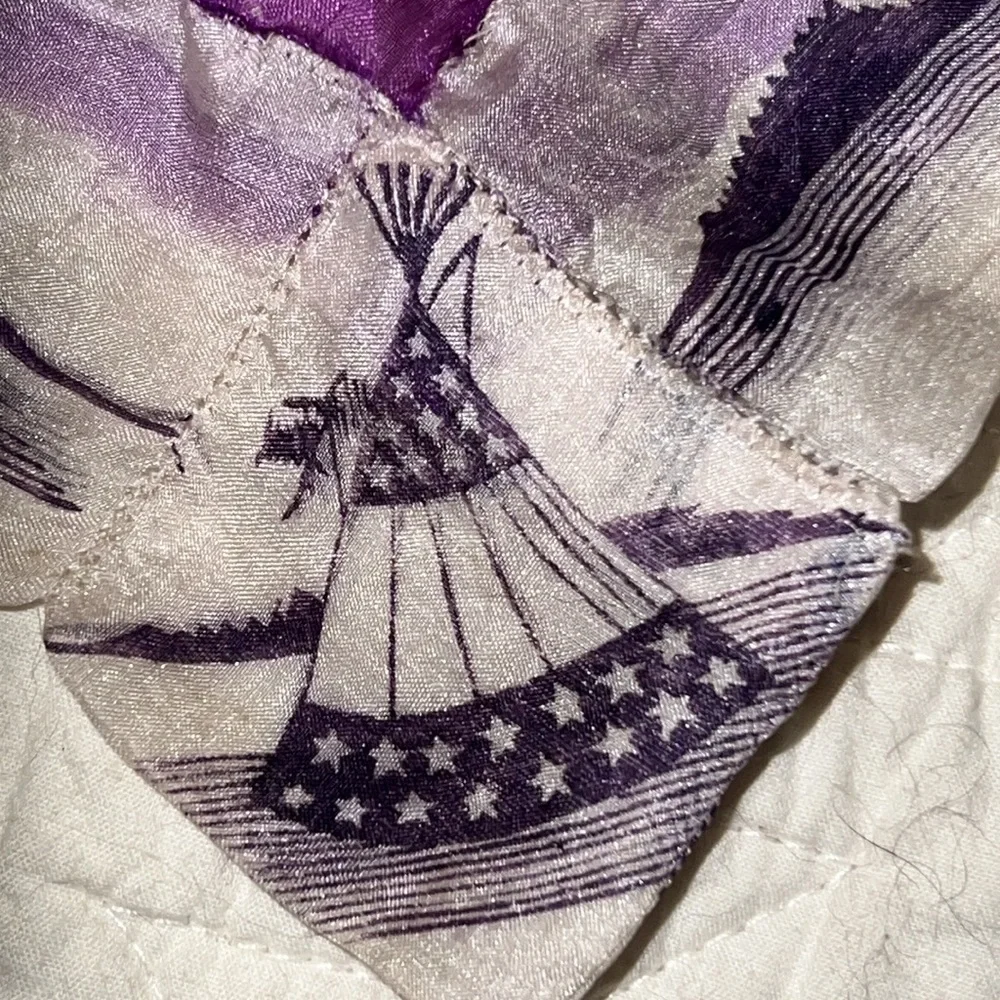 OOAK Antique Ellensburg Washington Rodeo tee pee cowboy silk scarf handmade